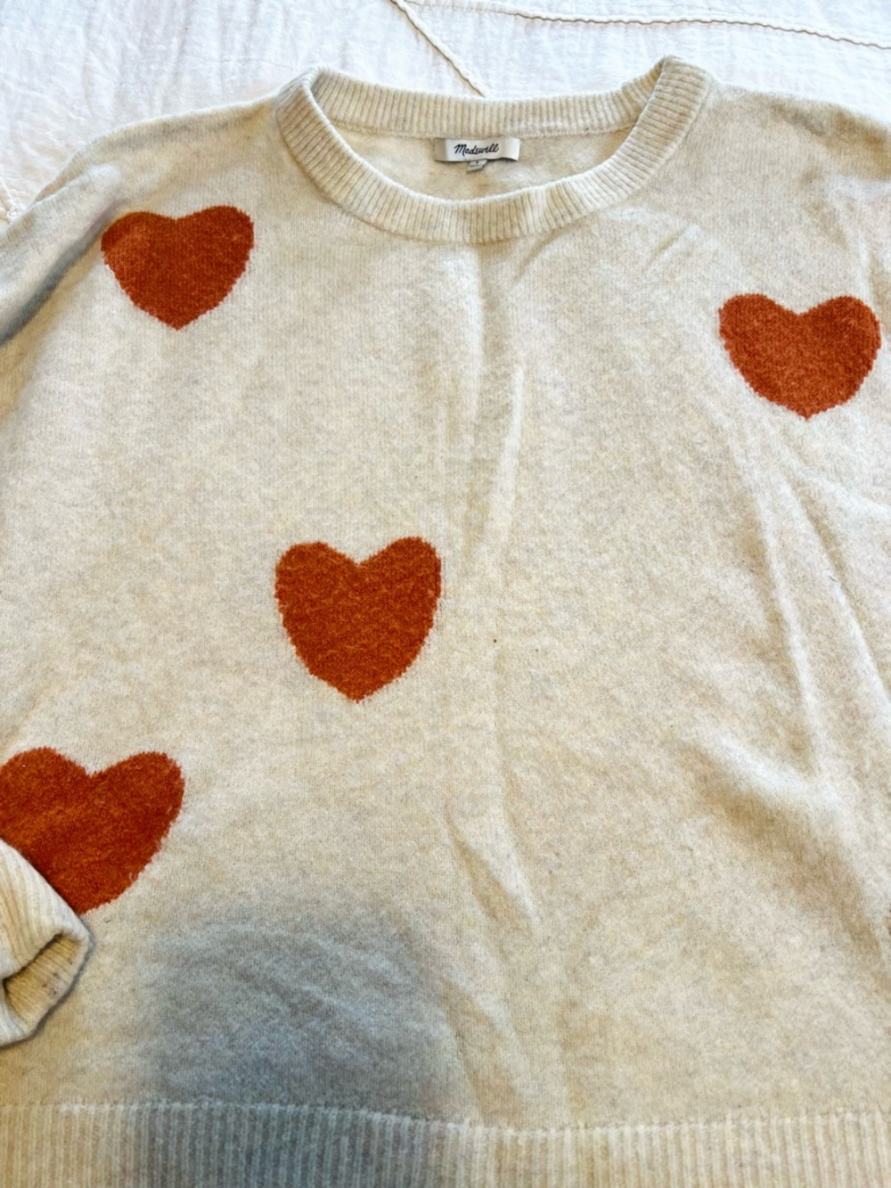Madewell Cream Crewneck Sweater with Heart Motif - Picture 9 of 11